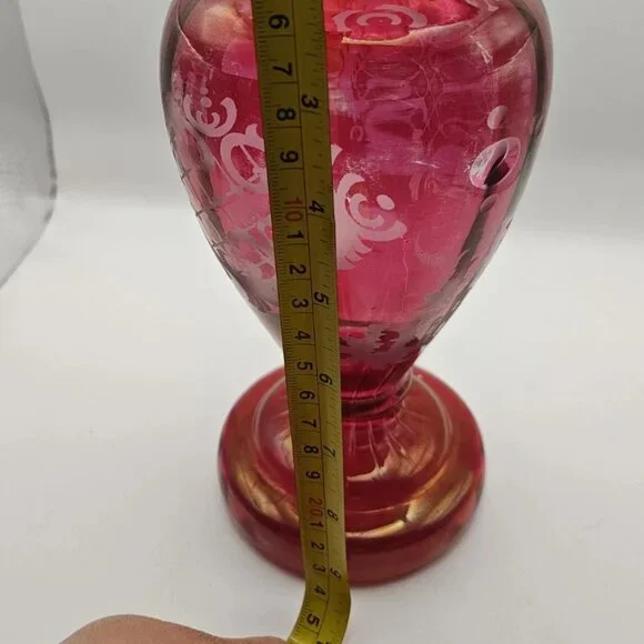 Vintage Cranberry Ruby Flash Cut Glass Vase - Picture 8 of 9